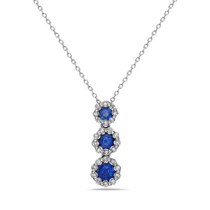 Collection Hemsleys 14K - Pendentif goutte avec saphir bleu rond et diamant en halo