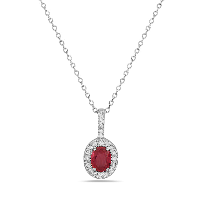 Hemsleys Collection 14K Pendentif ovale en forme de halo avec rubis et diamants