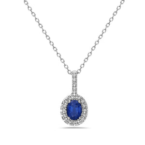 Collection Hemsleys Pendentif Halo en 14K avec saphir bleu ovale et diamant