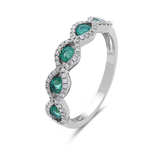 Hemsleys Collection Bague demi-éternité 18K avec émeraude ronde à cinq pierres et diamant ovale en forme de halo