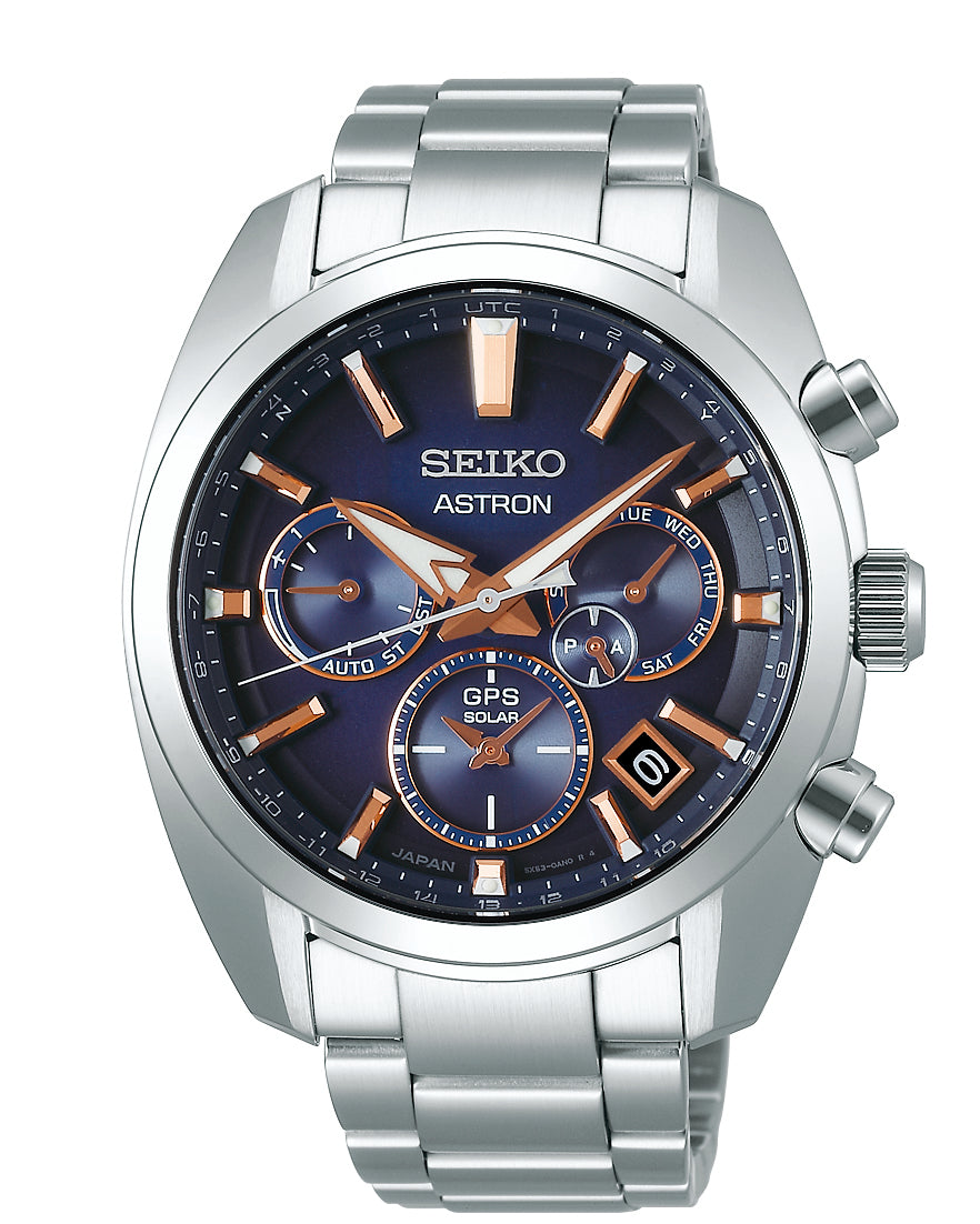Seiko Astron SSH049 (Cadran bleu / 43mm / Accents or rose)