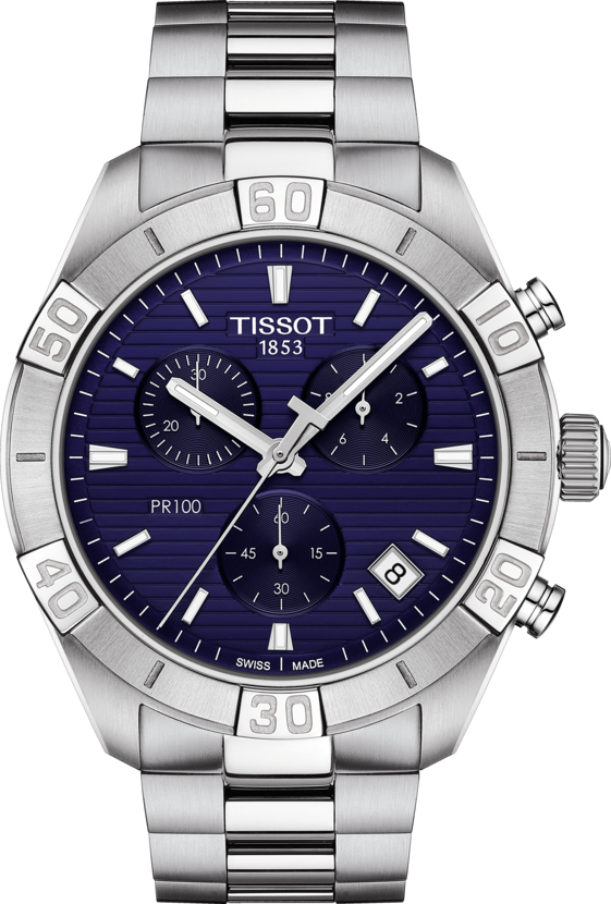 Chronographe à quartz Tissot PR 100 Sport (cadran bleu / 44mm)