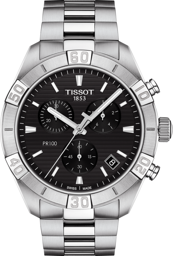 Chronographe à quartz Tissot PR 100 Sport (cadran noir / 44mm)