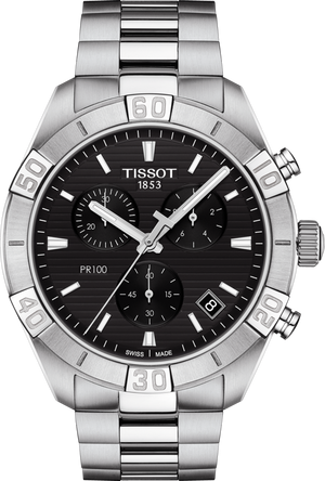 Chronographe à quartz Tissot PR 100 Sport (cadran noir / 44mm)