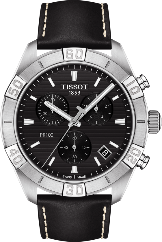 Chronographe à quartz Tissot PR 100 Sport (cadran noir / 44mm)
