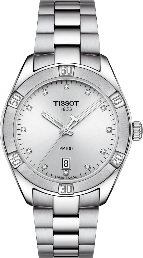 Tissot PR 100 Sport Chic Quartz (cadran argenté avec diamants / 36mm)