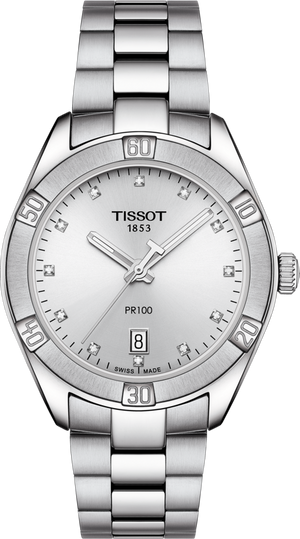Tissot PR 100 Sport Chic Quartz (cadran argenté avec diamants / 36mm)