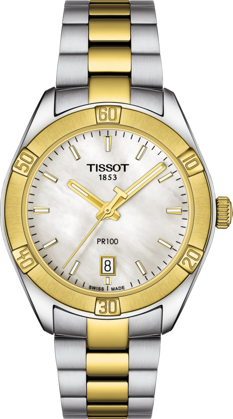 Tissot PR 100 Sport Chic Quartz (cadran MOP blanc / 36mm / bicolore or jaune)