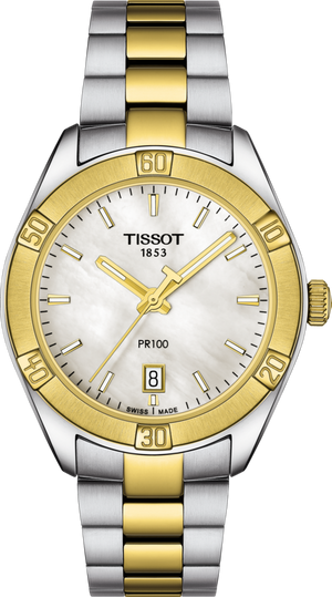 Tissot PR 100 Sport Chic Quartz (cadran MOP blanc / 36mm / bicolore or jaune)