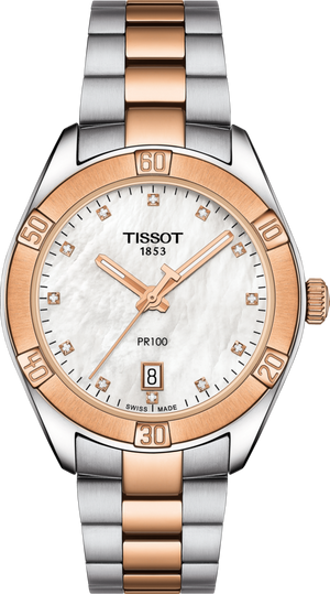 Tissot PR 100 Sport Chic Quartz (cadran blanc MOP Diamond / 36mm / bicolore or rose)