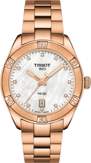 Tissot PR 100 Sport Chic Quartz (Cadran blanc MOP Diamant / 36mm / Or rose)