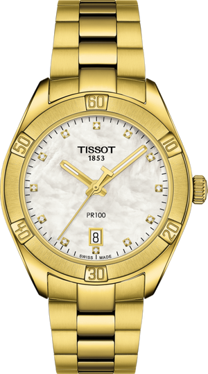 Tissot PR 100 Sport Chic Quartz (cadran blanc MOP Diamant / 36mm / Or jaune)