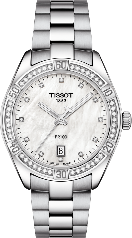 Tissot PR 100 Sport Chic Quartz (Cadran blanc MOP Diamant / 36mm / Lunette Diamant)