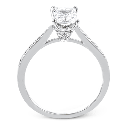 Simon G 18K Bague de fiançailles en diamant taille émeraude avec panier en pavé de diamants