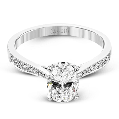 Bague de fiançailles en diamant ovale Simon G 18K avec panier en pavé de diamants