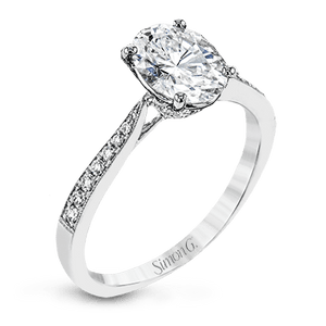 Bague de fiançailles en diamant ovale Simon G 18K avec panier en pavé de diamants