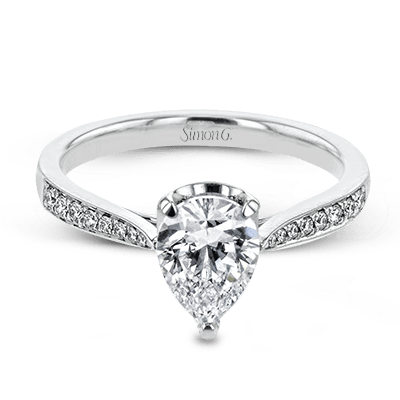Bague de fiançailles en diamant Simon G 18K en forme de poire avec panier en pavé de diamants