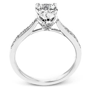 Bague de fiançailles en diamant Simon G 18K en forme de poire avec panier en pavé de diamants